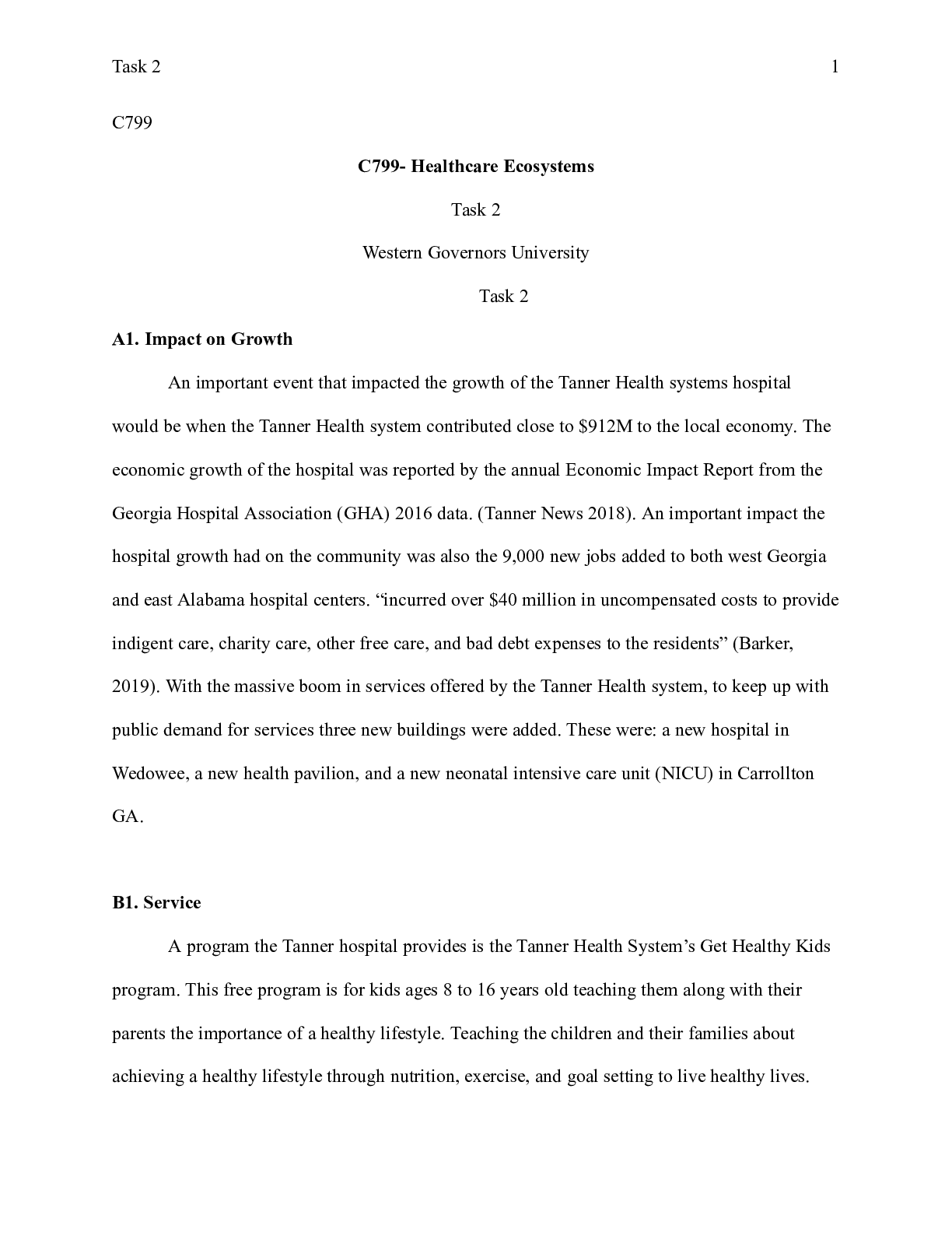 Preview of Task 2 Revise .docx   C799 C799- Healthcare Ecosystems Task 2 Western Governors University